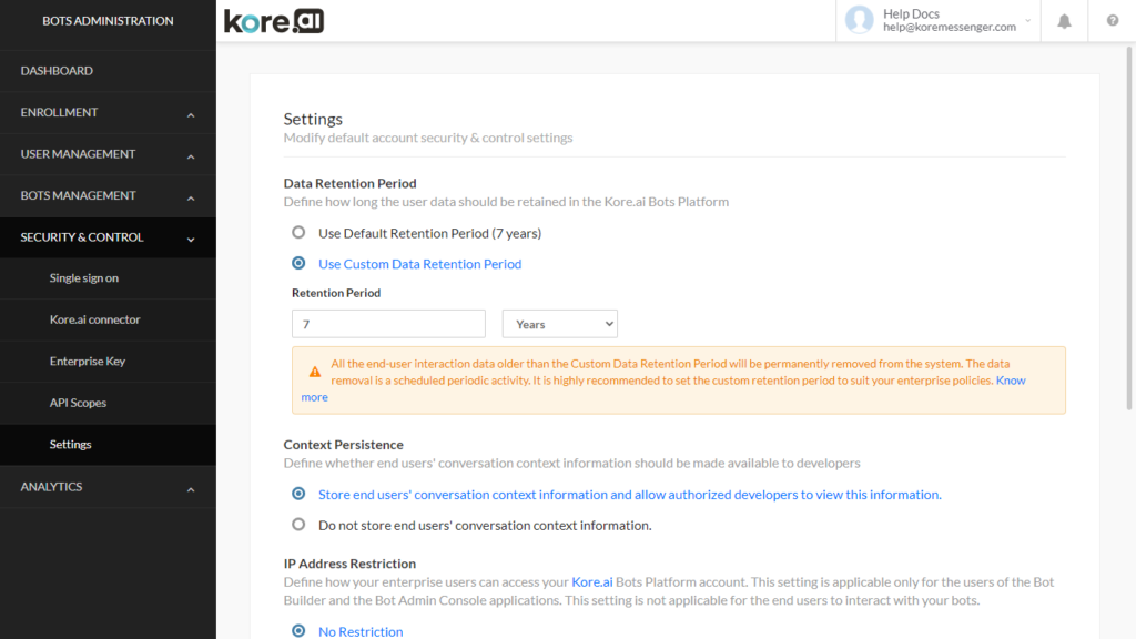 Security Settings Kore ai Documentation V9 1